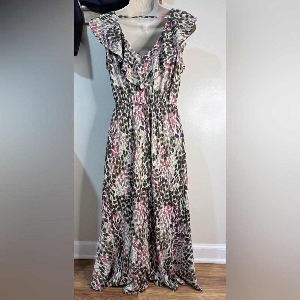nine britton Green and Pink Floral Ruffle Midi Dress - Picture 4 of 5